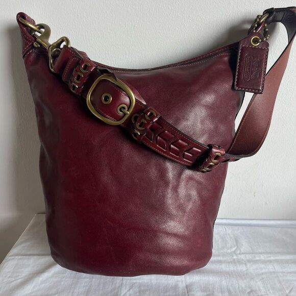 RARE | COACH Bleecker XL Bucket Duffle Legacy Tattlesall Maroon Hobo Bag 11423 - Picture 2 of 16